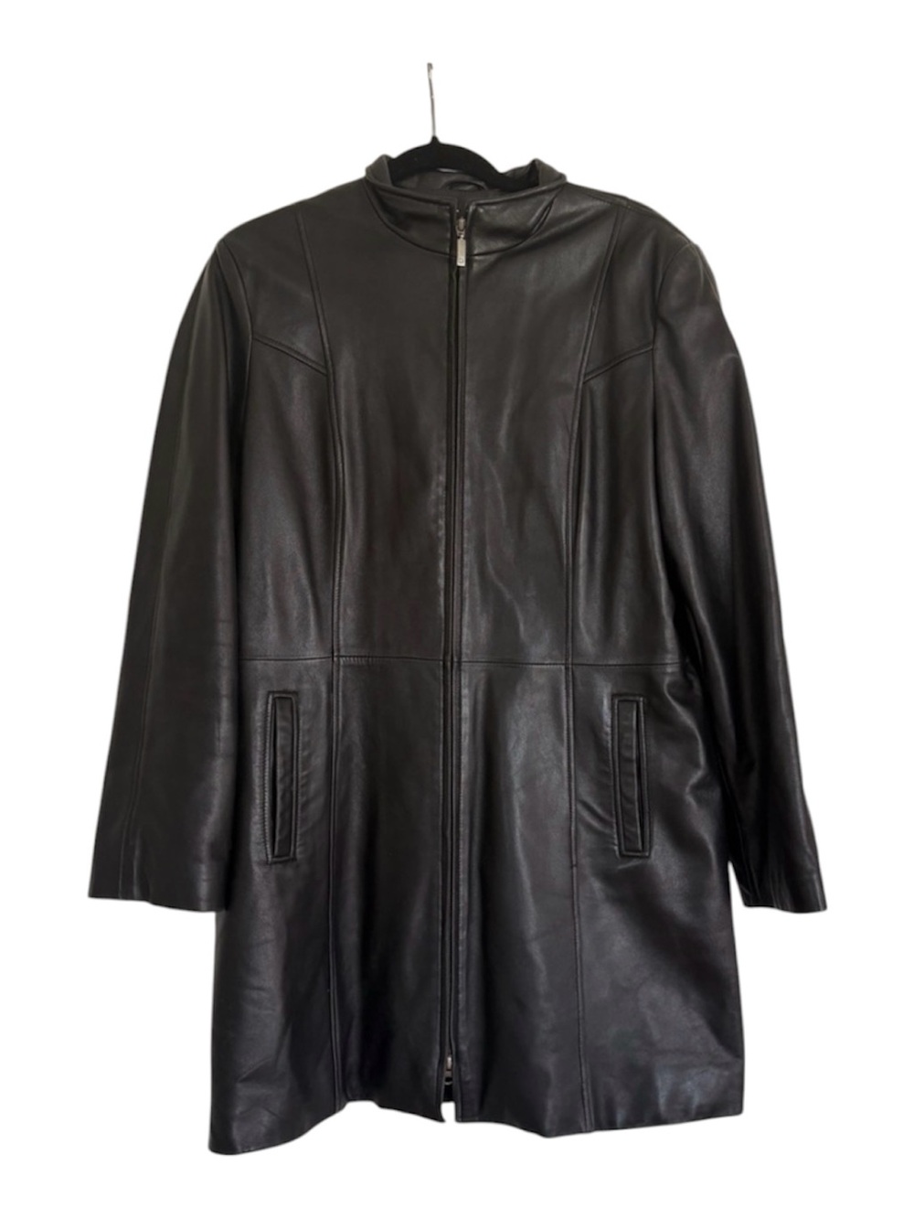 Danier Ladies Black Leather Zip-Front Coat